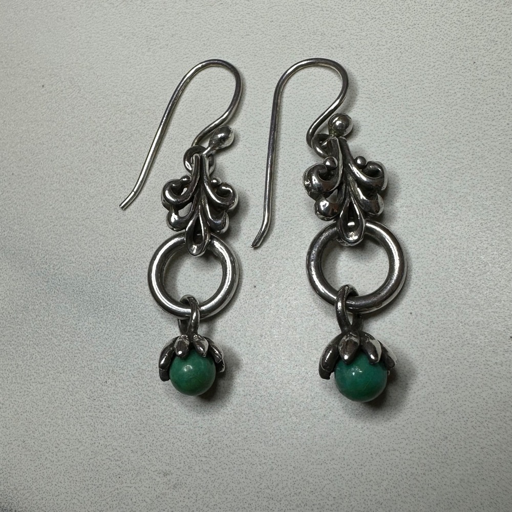 925 Sterling Silver Turquoise Accent Dangle Drop Earrings Vintage‎ Style Jewelry